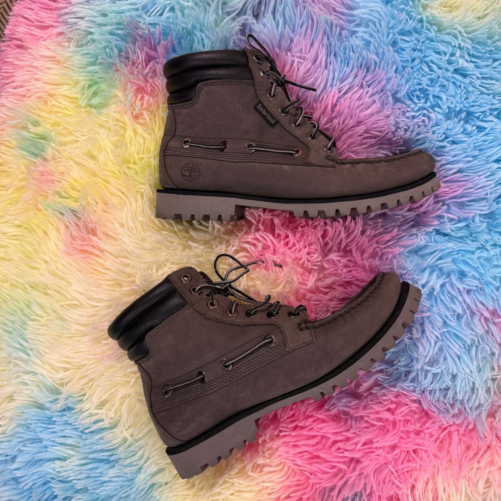 Timberland Earthkeepers Mens 7.5M Grey Nubuck Moc Toe Boots 6-Inch Lug Sole‎